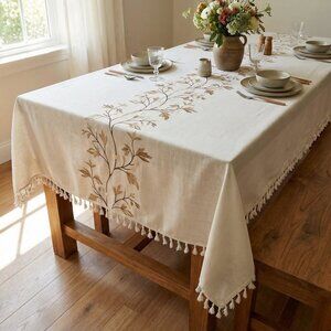 Waterproof Embroidered Table Runner with Tassels 62” x 40”
